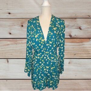 Free People Boho Floral Romper Lamour Teal Size 8